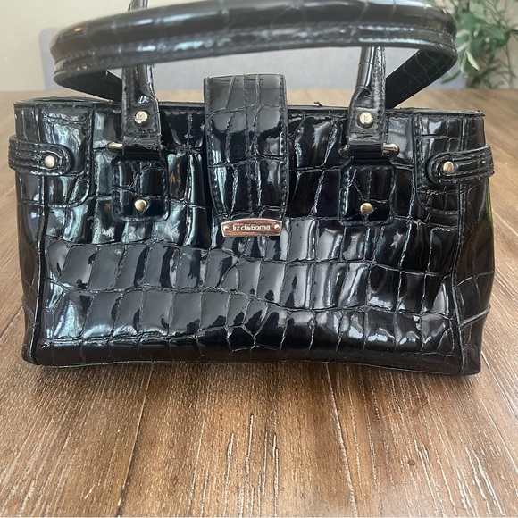 Vntg Liz Claiborne Black Crocodile Embossed Baguette Bag Shoulder Y2K 90’s - Picture 7 of 11
